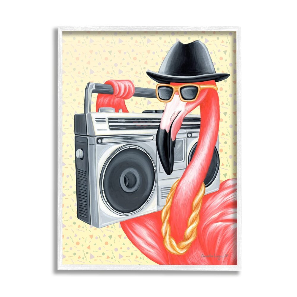 2154 Funky Retro Flamingo Boombox Music Geometric Pattern, Design by Amelie